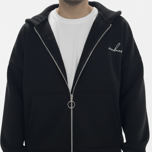 Black hoodie upper half closeup