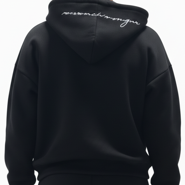 Zoomed in back view of sweatshirt